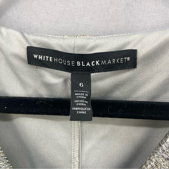 NWT White House Black Market Gray Gold Metallic Drape Neck Shine Dress Size 6 - Picture 4 of 10